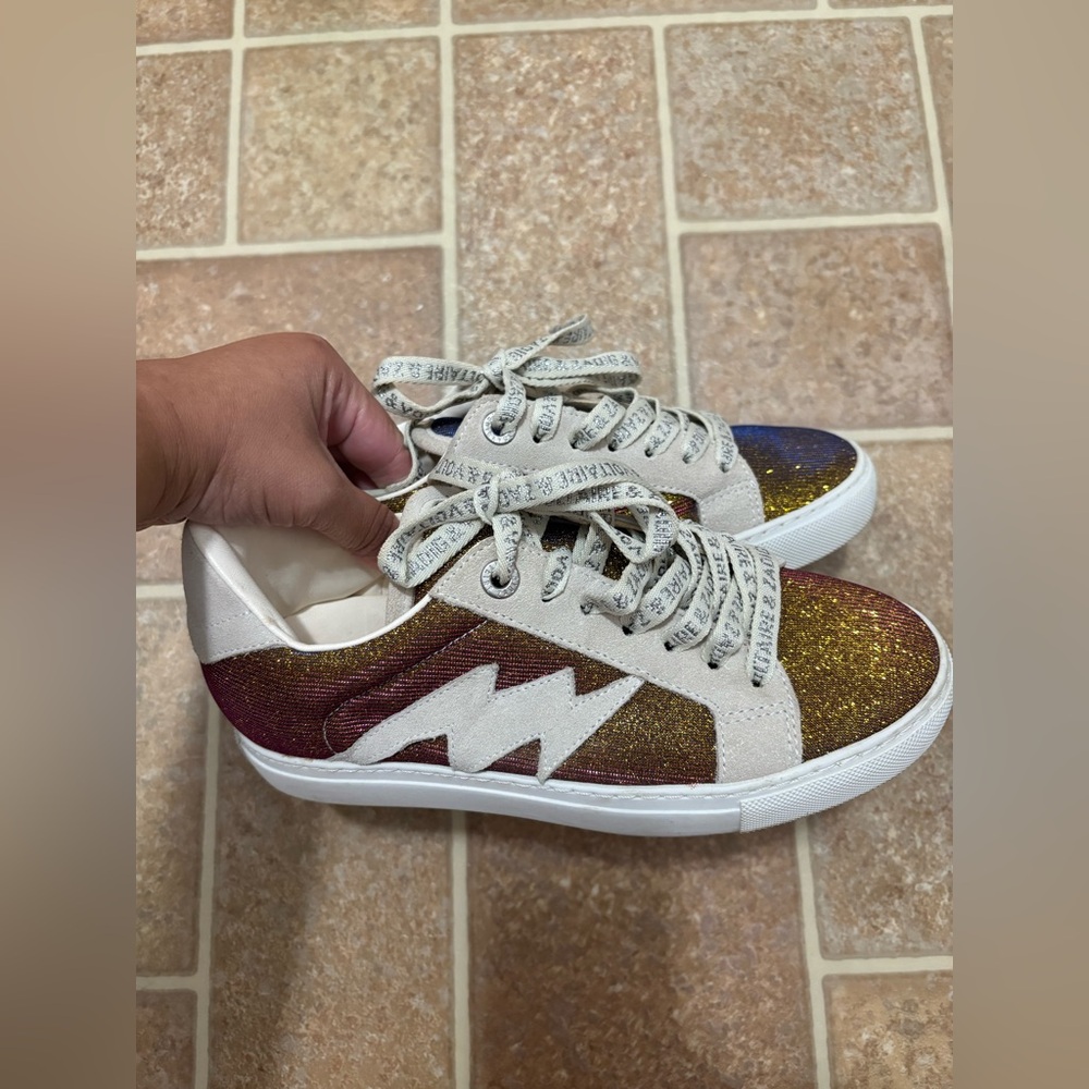 EUC ZADIG & VOLTAIRE LA Flash sneakers, glitter fabrics, size 36